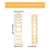 12Pcs 2 Colors 201 Stainless Steel Pendants, Laser Cut, Moon Phase Bar Charm, Golden & Silver, 35x8x1mm, Hole: 1.8mm, 6pcs/color