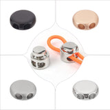 24Pcs 4 Color Alloy Cord Locks, 2-Hole, Flat Round, Mixed Color, 15.5x6mm, Hole: 4x4mm, 6pcs/color
