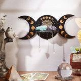 DIY Poplar Wood Display Stand Decorations, with Natural Rose Quartz Dowsing Pendulum Pendants, Moon Pattern, 74~107x45~250mm, 1 set, Pendant: 240mm, 1pc