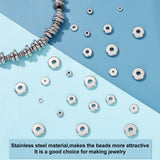 180Pcs 6 Styles 304 Stainless Steel Beads, Flat Round, Stainless Steel Color, 4~10x1~2mm, Hole: 1.2~3mm, 30pcs/style