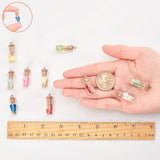 Glass Wishing Bottle Pendant Decorations, with Dried Flower  & Chip Gemstones inside, Cork Stopper and Platinum Iron Screw Eye Pin Peg Bails, Mixed Color, 27~29x11mm, Hole: 2mm, 8 colors, 2pcs/color, 16pcs/box