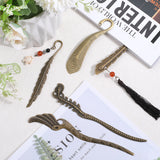 10Pcs 5 Style Tibetan Style Alloy Bookmarks with Hole, Feather & Wing, Antique Bronze, 104~160x13~27x2~4mm, Hole: 2.6~8x2.5~6mm, 2Pcs/style