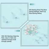 40Pcs 925 Sterling Silver Post Stud Earring Settings, Pearl Cup Stud Earring Setting, with 40pcs 304 Stainless Steel Ear Nuts, Silver, 13x3mm, Pin: 0.8mm and 0.9mm