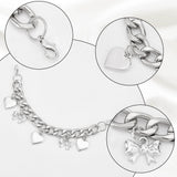 4 Style Alloy Shoe Chain Straps, with Lobster Claw Clasp & Heart Charms, for High Top Canvas Sneaker, Platinum, 123~191x3.5~10mm