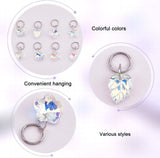Glass Pendants, with Iron Open Jump Rings, 304 Stainless Steel Split Rings, Mixed Color, 25~28mm, Ring: 10x1.2mm, Inner Diameter: 9mm, 8pcs/set, 4sets/box