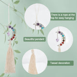 Alloy Moon Pendant Decoration, with Chakra Natural Gemstone Cabochons & Dangling Amethyst Charms, Cotton Cord Macrame Car Hanging Ornament, 315~320mm