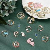 24Pcs 12 Style Alloy Enamel Pendants, Rabbit & Cat & Flat Roun & Flower & Moon, Mixed Color, 16.5~30x13~27x1~9mm, Hole: 1.2~2mm, 2pcs/style