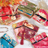 14Pcs Double Layer Chinese Brocade Tassel Zipper Jewelry Bag Gift Pouch, Square with Flower Pattern, Mixed Color, 12.2x12.2x0.25cm