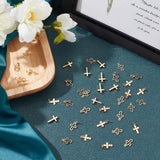 40Pcs 4 Style Brass Charms, Cross, Mixed Color, 12x8x1mm, Hole: 3mm