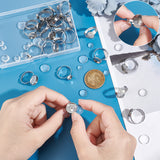 DIY Blank Dome Ring Making Kit, Including Flat Round 304 Stainless Steel Adjustable Bezel Cup Ring Settings, Glass Cabochons, Stainless Steel Color, 48Pcs/box