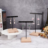 3Pcs 3 Sizes Iron T Bar Earring Display Stands, with Square Wooden Base, Holds up to 10 Pairs Dangle Earring Display, Black, Finished Product: 80x94~116x140~195mm, 1pc/size