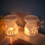 1Pcs Ceramic Candle Holder Oil Burner, Essential Oil Incense Aroma Diffuser, Flower Pattern, 7.45x8.9cm, Hole: 33x50mm, Inner Diameter: 6.8cm