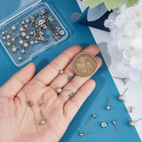 40Pcs 4 Size 304 Stainless Steel Stud Earring Findings, Textured Ball Stud Earring Post with Ear Nuts and Horizontal Loops, Stainless Steel Color, 6~10x3~6mm, Hole: 1.6~2.7mm, Pin: 0.6~0.7mm, 10Pcs/size