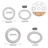 40Pcs 2 Style 304 Stainless Steel Linking Rings, Laser Cut, Textured, Round Ring, Stainless Steel Color, 20pcs/style