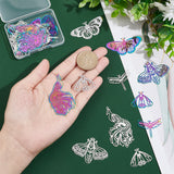 40Pcs 10 Style Ion Plating(IP) 201 Stainless Steel Filigree Big Pendants, Etched Metal Embellishments, Dragonfly & Moth & Bee, Mixed Color, 21.5~56x27~44x0.2~0.3mm, Hole: 1.2~1.8mm, 4pcs/style