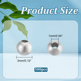 316 Surgical Stainless Steel Spacer Beads, Round, Stainless Steel Color, 3mm, Hole: 1mm, 500pcs