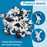 40Pcs 10 Style Alloy Pendants, with Acrylic, Astronaut, Mixed Color, 17.2~22x9~13x4.5mm, Hole: 1.2~1.5mm, 4pcs/style