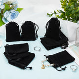 25Pcs Rectangle Velvet Drawstring Pouches, Candy Gift Bags Christmas Party Wedding Favors Bags, Black, 7x5cm