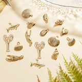 Alloy Pendants, Ocean Theme, Lead Free & Nickel Free & Cadmium Free, Mixed Shapes, Real 14K Gold Plated, 20x20x3mm, Hole: 2mm