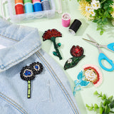 4Pcs 4 Style Felt Clothing Patches, Beading Appliques, with Rhinestone and Glass Seed Beads, Flower, Mixed Color, 76~100x40.5~68x5.5~8mm, 1pc/style