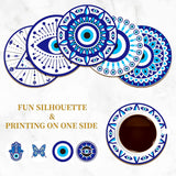 Wooden Cup Mats Set, Printed Coasters, Flat Round, Evil Eye Pattern, 100x5mm, 1pc/style, 9 style, 9pcs/set