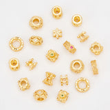 DIY Beads Jewelry Making Finding Kit, Including Brass & Rhinestones Beads, Flat Round & Flower & Rhombus, Real 18K Gold Plated, 5.2~8x5.2~8x3.2~6.2mm, Hole: 1.8~4mm, 20Pcs/box