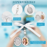 2Pcs 316 Stainless Steel Locket Pendants Decoration, with Imitated Pearl Acrylic Beads, Iron Rhinestone Spacer Beads & Eye Pin & Satin Ribbon, White, 75mm