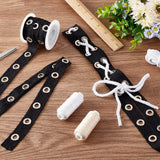 5 Yards Cotton Ribbons with Platinum Tone Iron Eyelet Rings, and 2 Bundles White Cotton Thread, for Garment Accessories, Black, 3/4 inch(19mm)