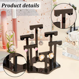 Opaque Acrylic T-Bar Riser Earring Display Stands, with Flower Base, for 6 Pairs Earring Displays, Black, 5.3~9.85x3.45~8.8x0.4cm, Hole: 1.8mm, 6pcs/set