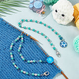 Acrylic Pendant Knitting Row Counter Chains with Random Glass Cabochon, Brass Linking Ring Locking Stitch Marker, Flat Round with Number & Round, Turquoise, 44.7~46.7cm, 2pcs/set