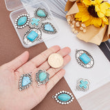 10Pcs 5 Styles Synthetic Turquoise Pendants, with Antique Silver Tone Alloy Findings, Cross & Horse Eye & Teardrop & Flower & Arrow, 30~43x24~29x3.3~9mm, Hole: 1.8~2mm, 2pcs/style