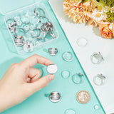 DIY Finger Rings Making Kits, with Adjustable 304 Stainless Steel Finger Rings Components, Transparent Glass Cabochons and Box Container, Flat Round, Stainless Steel Color, 8.2x8.2x2.7cm, 40pcs/box
