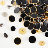 CCB Style Plastic Shank Buttons, with Black Enamel, Flat Round, Mixed Color, 15x7.5~8mm, 21.5x8mm, 80pcs/box