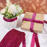 Plastic Paillette Elastic Beads, Sequins Beads, Ornament Accessories, 3 Rows Paillette Roll, Flat, Deep Pink, 20x1.2mm, 13m/card