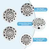 60Pcs Tibetan Style Alloy Beads, Flat Round with Sun Pattern, Antique Silver, 12.5x12.5x3.5mm, Hole: 1.2mm