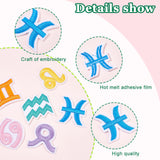 4sets Polyester Embroidery Cloth Patches, for DIY Costume, Hat, Bag, 12 Constellations, 30.5~41x29~42x2mm, 12pcs/set