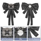 Crystal Glass Rhinestone Bowknot Brooch, Cloth Bow Tie Neck Tie Lapel Pin for Women, Black, 220x162x19mm