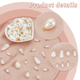 84Pcs 14 Styles ABS Plastic Imitation Pearl Charms, with Iron Finding, Teardrop Charm, Platinum & Golden, 12~26x6~10mm, Hole: 1.5~2mm, 6pcs/style