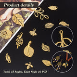 150PCS 15Style Tibetan Style Pendants, Leaf, Antique Golden, 14~38x7~18x1~5mm, Hole: 1~6mm