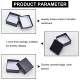 Cardboard Jewelry Boxes, with Black Sponge, for Jewelry Gift Packaging, Square, Black, 7.5x7.5x3.5cm