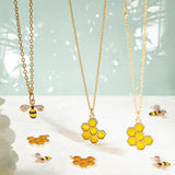 Alloy Enamel Pendants, with Rhinestone, Bees & Honeycomb, Light Gold, 14x16.5x4mm, Hole: 1.8mm