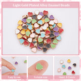 80Pcs 8 Colors Light Gold Plated Alloy Enamel Beads, Heart, Mixed Color, 7.5x8x3.5mm, Hole: 1.6mm, 10pcs/color