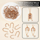 60Pcs 2 Style Unfinished Wood Chandelier Component Links, 3 Loop Connector, Arch, BurlyWood, 2.3~3.8x2.2~2.3x0.2cm, Hole: 1.2mm, 30pcs/style
