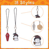 Cell Phone Straps for Halloween, with Alloy Enamel Pandant and Nylon Cord Loop, Cat/Ghost/Pumpkin/Bat/Witch, Mixed Patterns, 7~9cm, 18pcs/set, 1 set/box