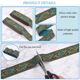 Ethnic style Embroidery Polyester Ribbons, Jacquard Ribbon, Garment Accessories, Single Face Floral Pattern, Dark Turquoise, 1-3/8 inch(34mm), 7m/roll