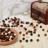 400Pcs 4 Colors Natural Unfinished Wood Beads, Round Wooden Loose Beads Spacer Beads for Craft Making, Lead Free, Mixed Dyed and Undyed, Mixed Color, 9~10mm, Hole: 2~3.5mm, 100pcs/color