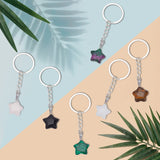 8Pcs Star Gemstone Pendant Keychain, with Iron Findings, 88~90mm