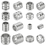 32Pcs 8 Style 201 Stainless Steel Beads, Groove, Stainless Steel Color, 4pcs/style