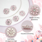 6Pcs 1-Hole Brass Shank Buttons, with Rhinestone and Glass, Garment Decoration, Flower, Pink, 26x26x10mm, Hole: 2mm
