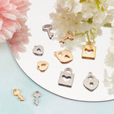 304 Stainless Steel Charms, Lock & Key, Golden & Stainless Steel Color, 48pcs/box